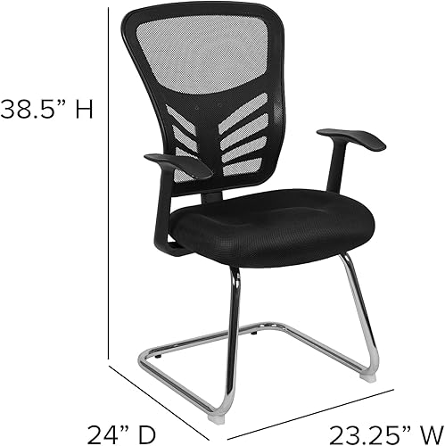 Miniatura 3 de Flash Furniture Silla de recepción lateral de malla negra con base de trineo cromada