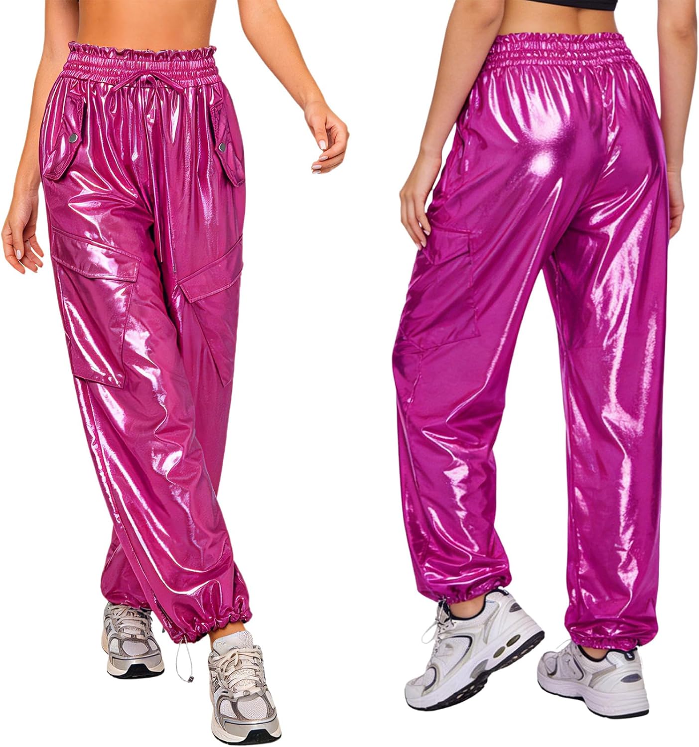 Women Baggy Hip Hop Dance Pants Rave Joggers Streetwear Elastic Waistband Sport Gym Clubwear Trousers