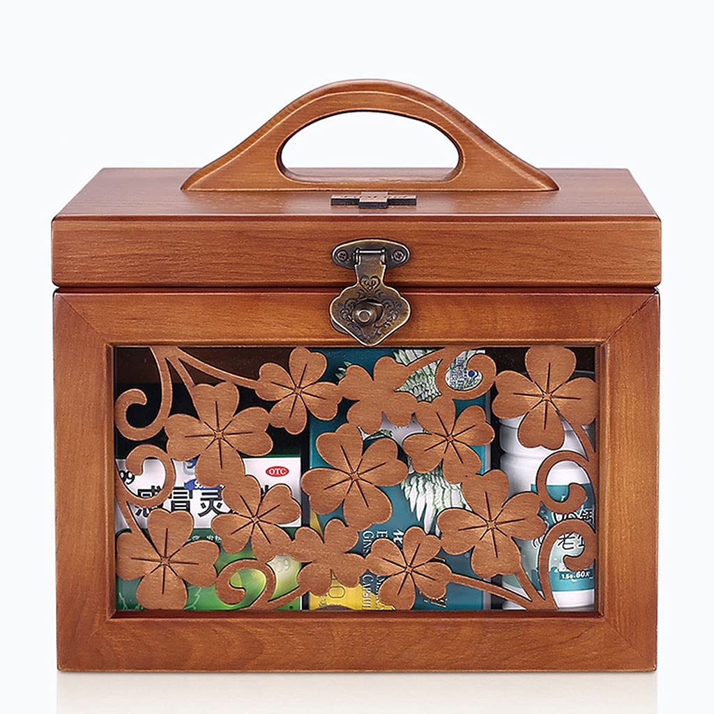 Erste Hilfe Set/Verbandskasten 9.84 Zoll Hölzerne medizinische Box Erste Hilfe Box Containerbox Tragbare Aufbewahrungsbox Familie Erste-Hilfe-Kit Retro Medizin-Box Familienmedizin Box