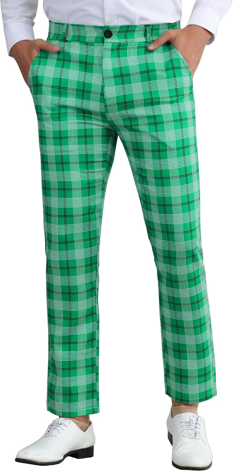 Lars Amadeus Plaid Pants for Men's Color Block Straight Leg Checked Pattern Trousers