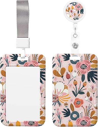 Soporte para tarjetas de identificación con cordón separable y clip retráctil para carretes de insignias, cinta de identificación creativa floral
