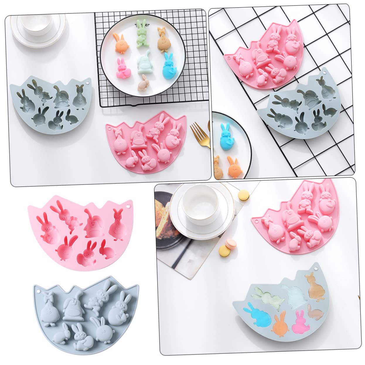 Amosfun 3 Ensembles Moule À Lapin Moule Pâques Paque Gommeux s À Crêpes D'halloween À Gâteau Sur Le Thème De Pâques En Silicone Pour La Maison 2 Pièces * 3
