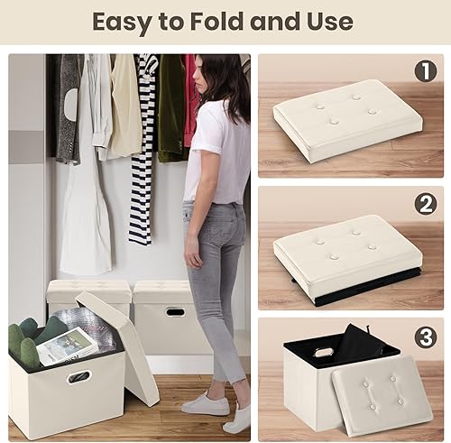 Miniatura 42 de COSYLAND - Reposapiés u otomano con almacenamiento plegable de piel, con agujero para agarrar, para habitación, tamaño pequeño, rectangular, 17 x 15