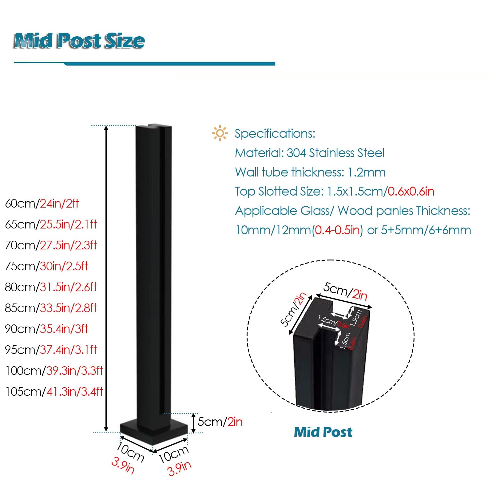 poste para barandilla vidrio Paneles de vidrio templado Post para Barandilla de Escalera, Villas Balconie Terrazas Sistema de columnas para barandillas Glass Clip，Postes de barandilla de vidrio para P
