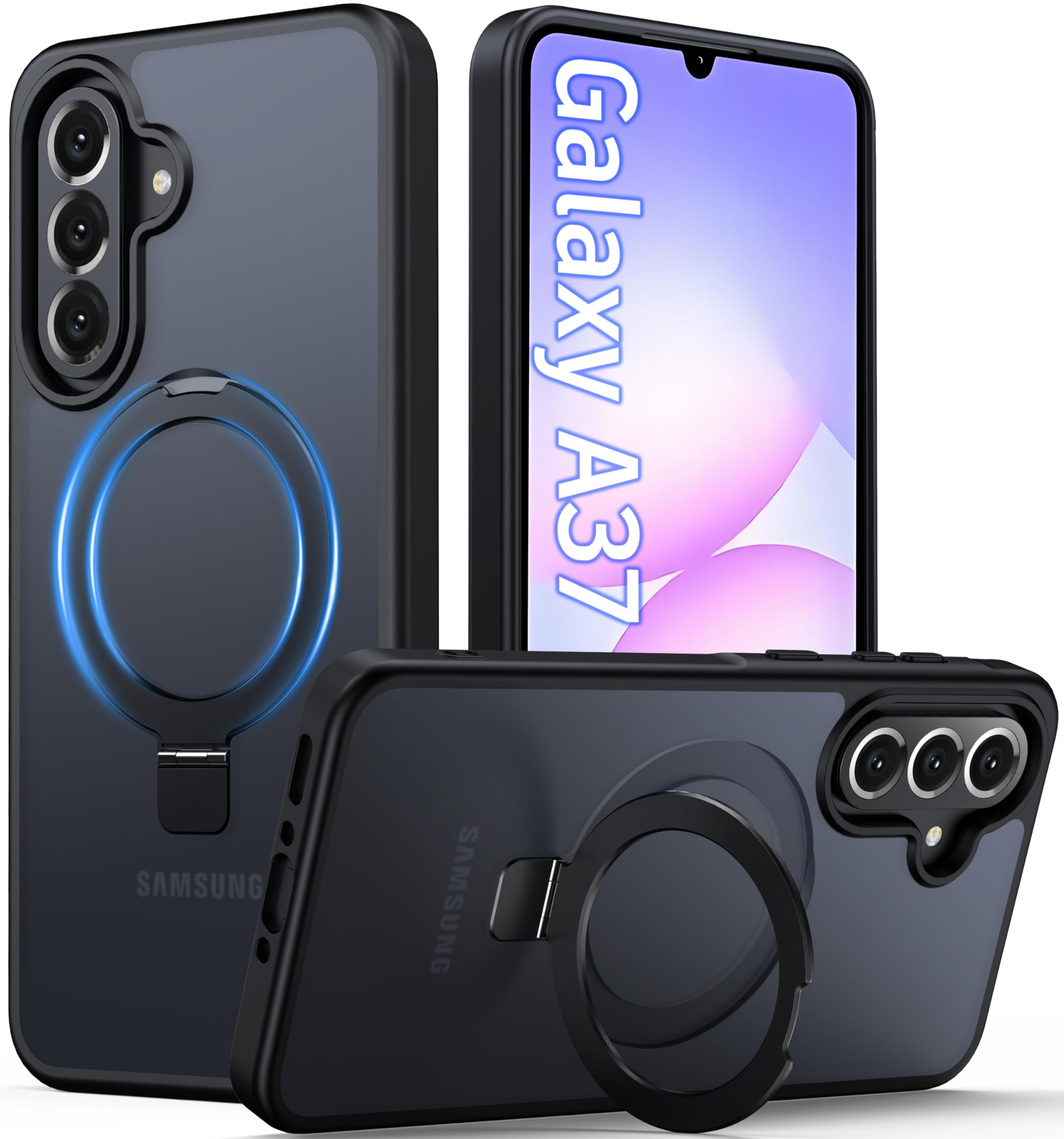 Photo 1 of Oterkin for Samsung Galaxy A37 Case with Magnetic Invisible Stand, [Compatible with MagSafe] [15FT-Shockproof] Slim Protective Translucent Matte Phone Case for Samsung A37 5G, Black