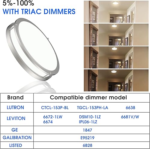 Miniatura 4 de E ENERGETIC LIGHTING Lámpara de techo LED de 10 pulgadas, luz blanca diurna de 5000 K, luz de techo regulable para dormitorio, cocina, 20 W, 1200