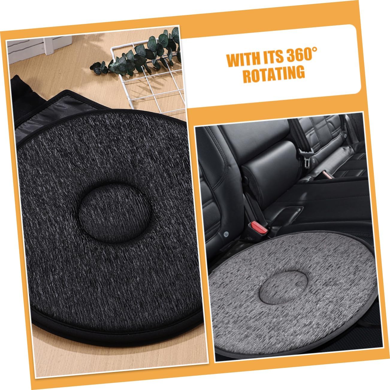 2pcs Rotating Car Seat Cushion Auto Seat Pad for Driving Swivel Nonslip Base Comfortable Wrinkle Polyester Eva Material