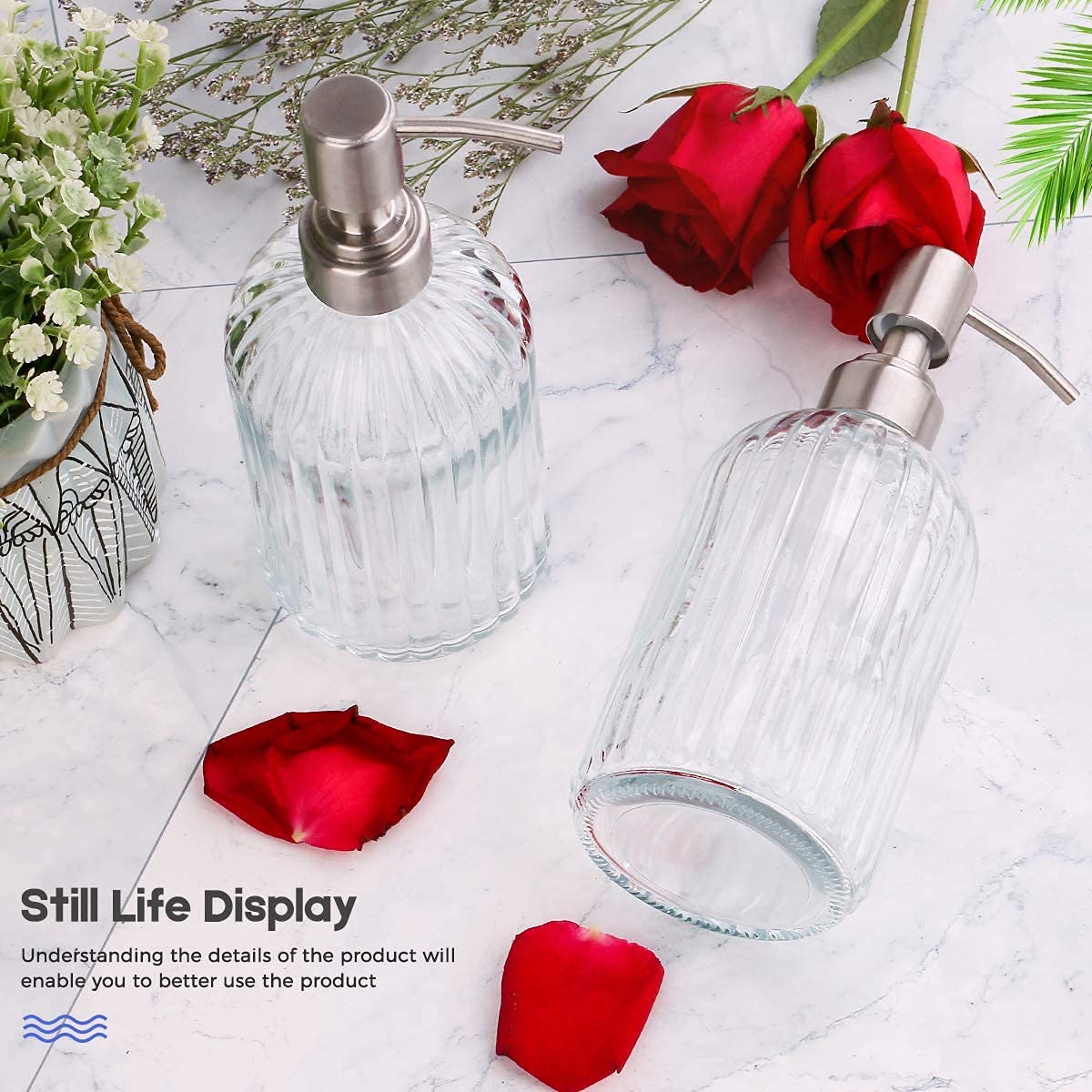 Luxansa Pack of 4 Glass Liquid Soap Dispenser Bottle with Pump Refillable Liquid Handwash Dispenser, Lotion Bath Dispensers, Liquid Hand Dispenser for Bathroom Accessories & Kitchen 4