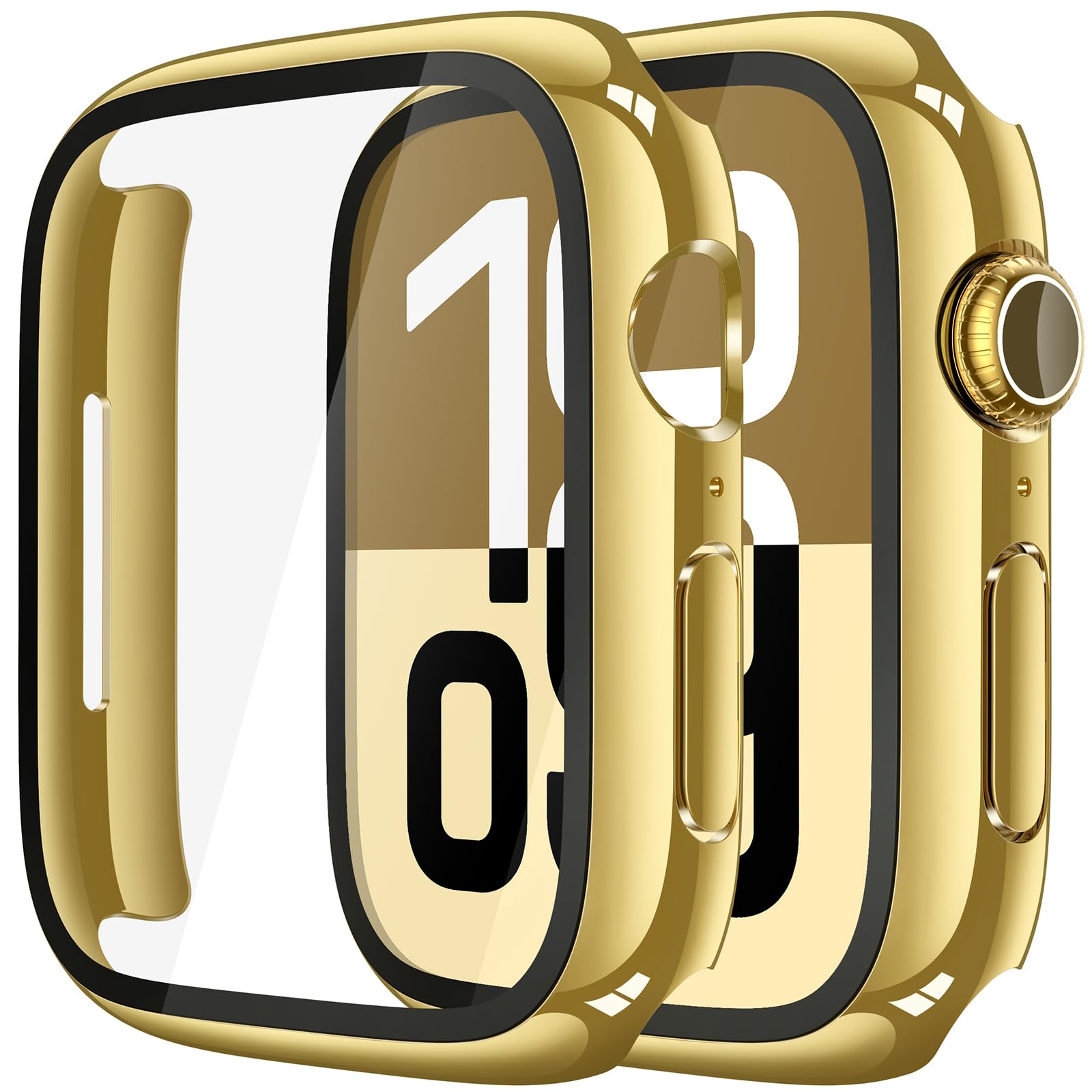 Misxi Case with Screen Protector for 46mm Apple Watch Series 11/10 | 2-Pack Cover with Tempered Glass for 11/10, Scratch Resistant Sensitive Touch Protection, 1 Gold + 1 Transparent 1 Gold + 1 Transparent 46mm (Series 11/10)