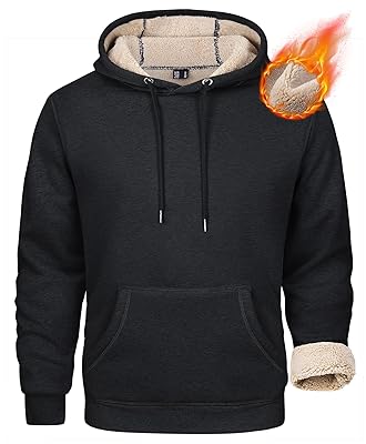 MAGCOMSEN Men's Heavy Hoodie Sherpa Fleece Lined Pullover Thick Winter Hooded Sweatshirt