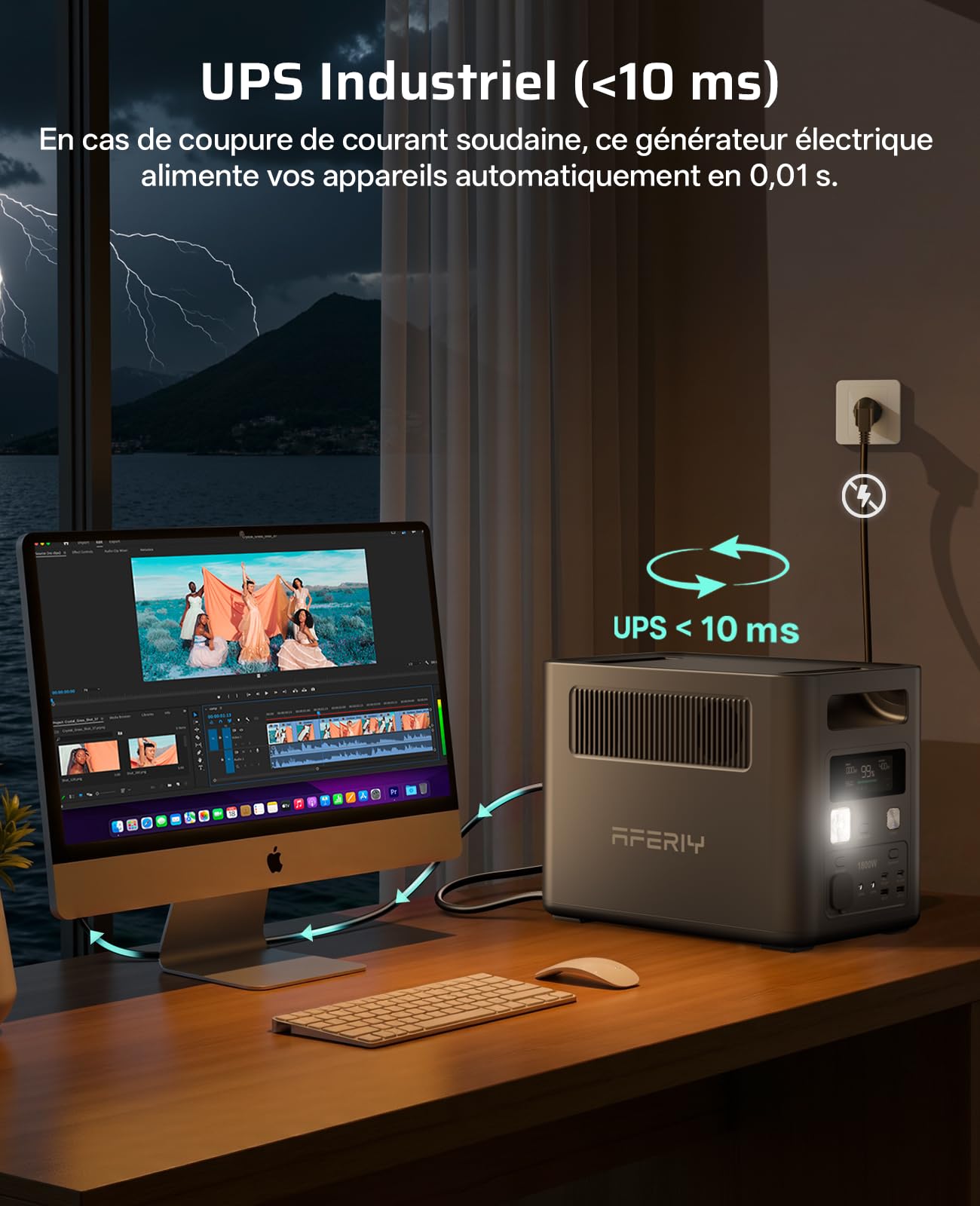 AFERIY 1800W 1024Wh Station Électrique Portable, P180 Générateur Électrique Solaire, Recharge Rapide 0-90% en 60 Min, 220V-240V, Batterie Nomade LiFePO4 avec UPS, BMS, pour Camping, Routier, Vacances