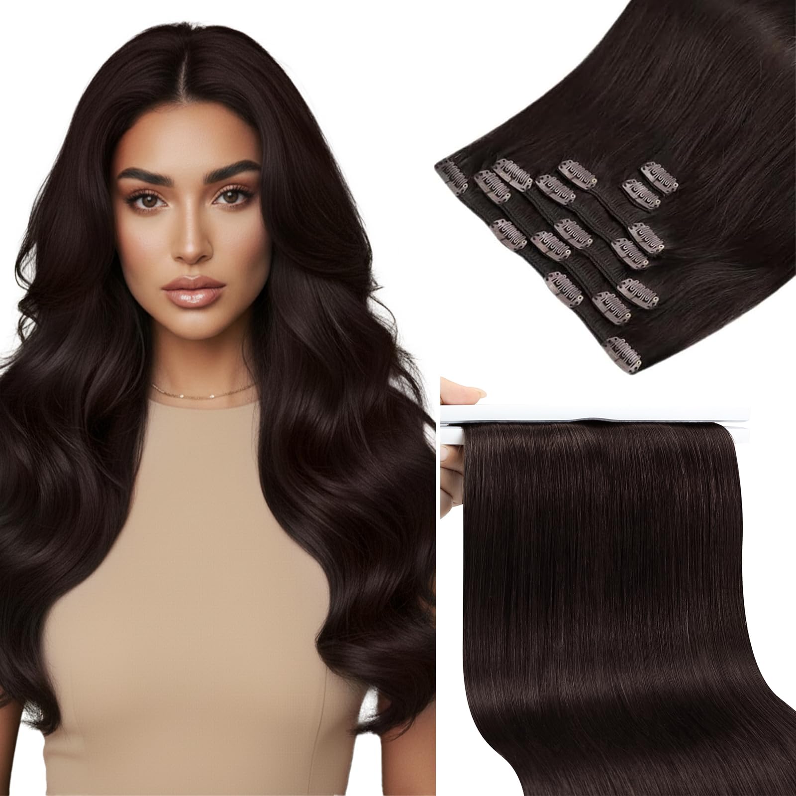 Sunny Hair Clip in Hair Extensions Real Human Hair 18 Inch 135g Thick Remy Hair Clip in Extensions for Women Dark Brown Human Hair Extensions Full