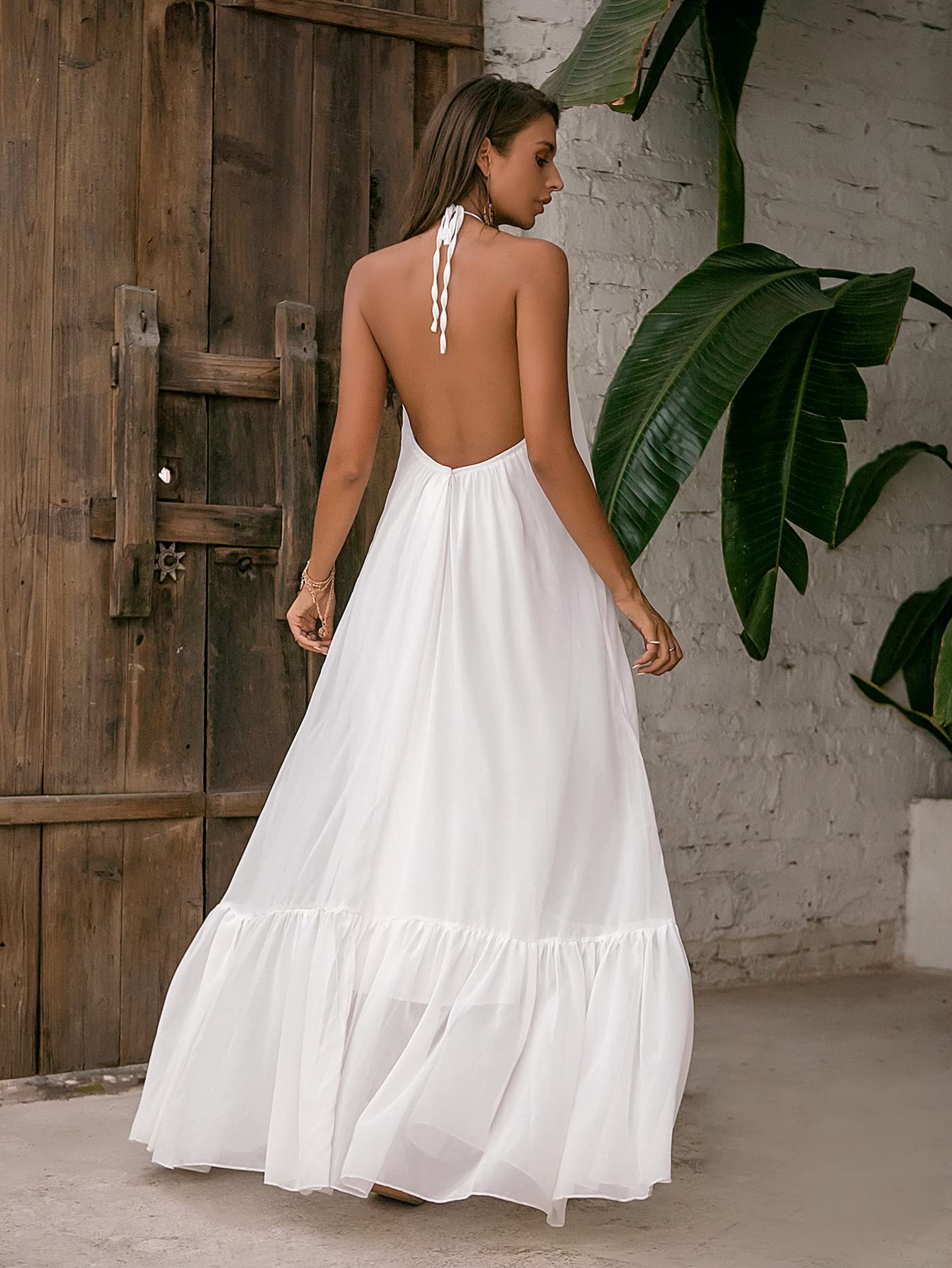 Amazon.com: Women's Dress & Tie Backless Halter Dress Dresses Dress for  Women FBITE (Color : White, Size : Small) : Clothing, Shoes & Jewelry