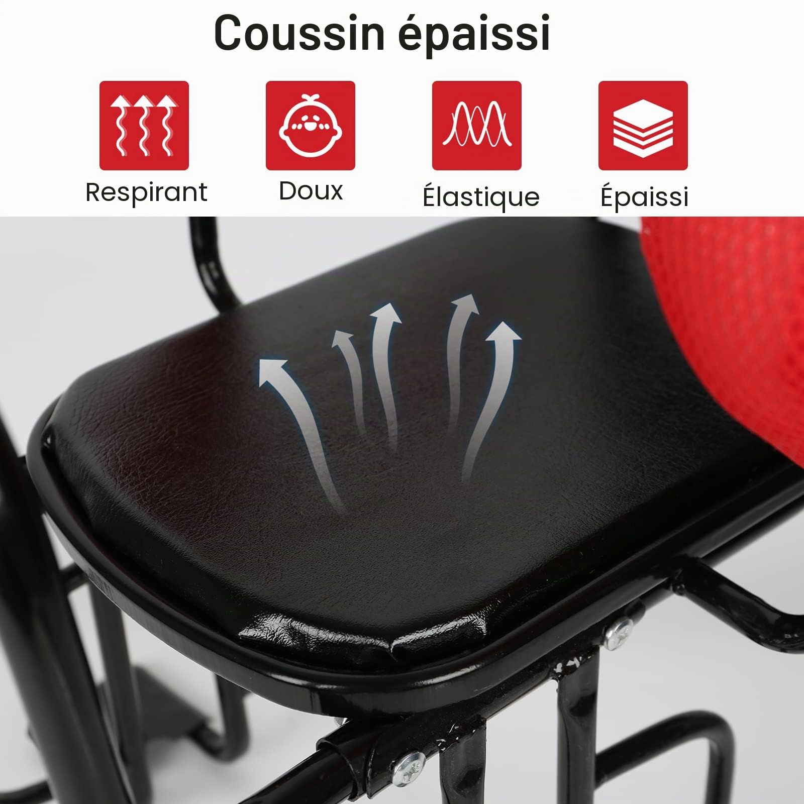 Siège arrière pour vélo Enfant - Siège arrière - Sièges de vélo pour Enfant - avec accoudoirs antidérapants - Coussinets pour pédales - Coussin pour Enfants de 2 à 7 Ans - Charge maximale: 45kg