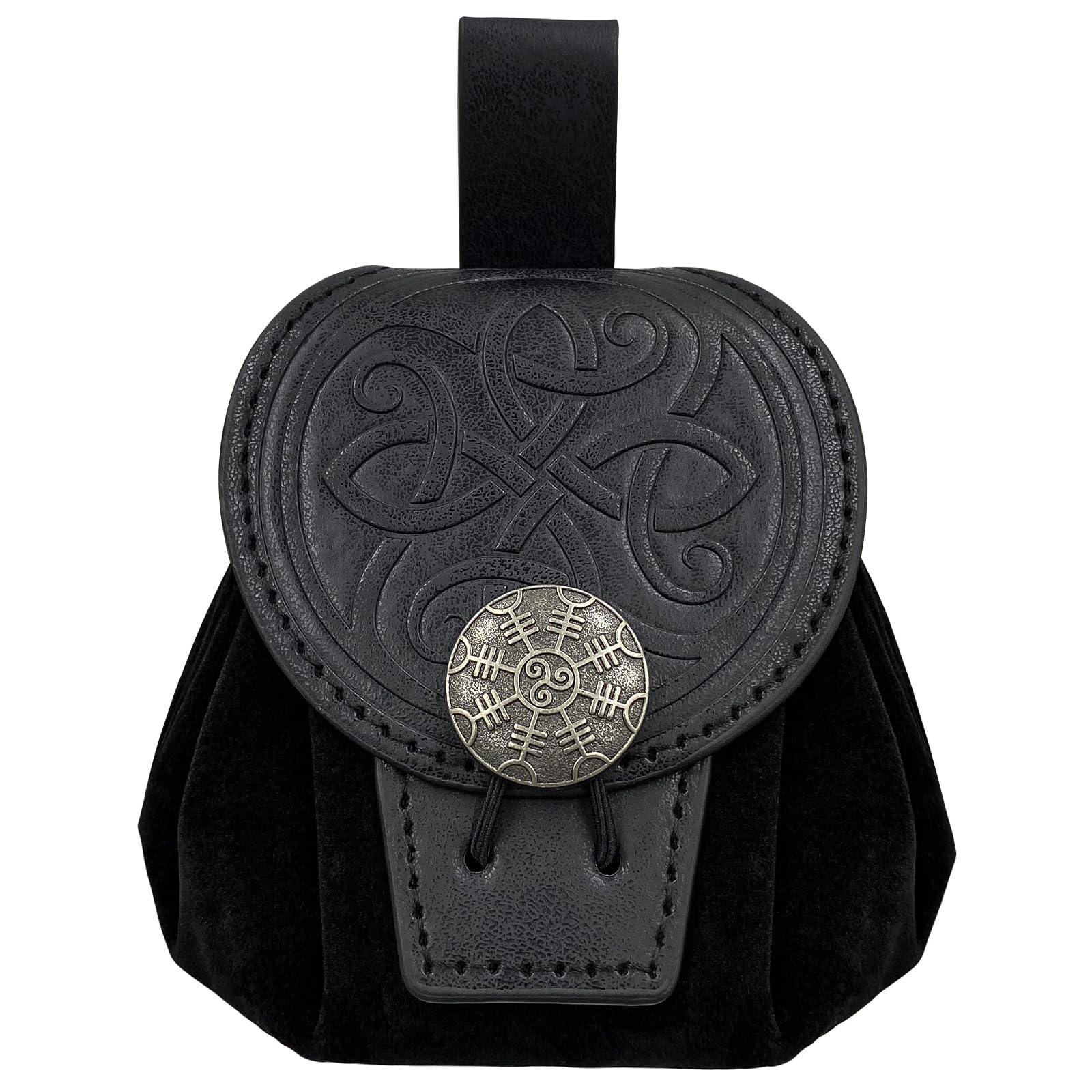 HiiFeuer Medieval Embossed Faux Leather Belt Pouch, Retro Renaissance Portable Belt Bag Coin Purse Dice Bag for LARP Ren Faire (Black B)