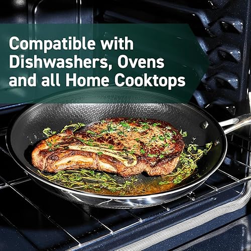 Miniatura 5 de HexClad Juego de utensilios de cocina antiadherentes híbridos de 7 piezas, sartenes de 8, 10 y 12 pulgadas con tapas, y wok de 10 pulgadas, asas que