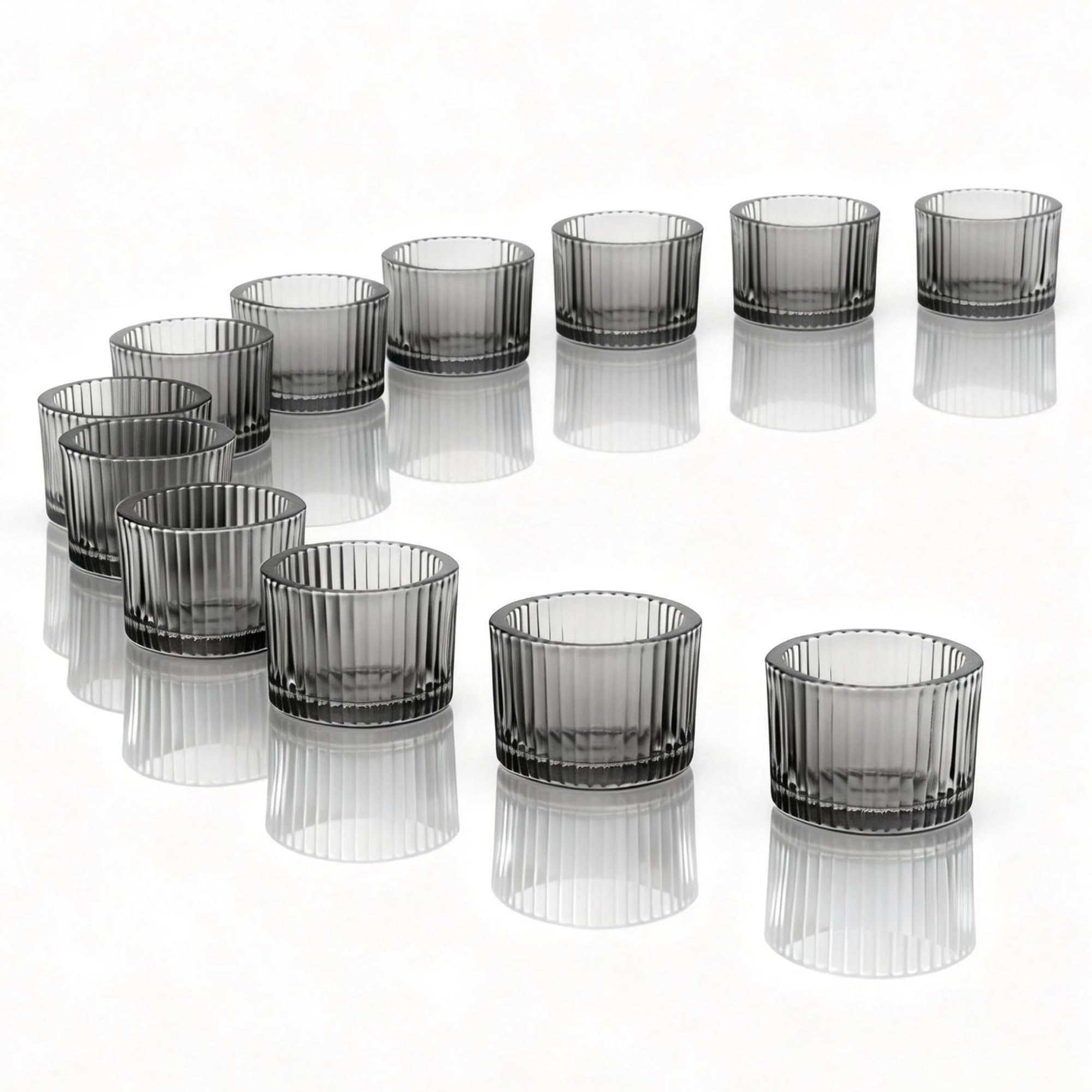 Tealight Candle Holder 12Pcs Small Glass Tea Light Holders Votive Candle Holders for Table Centerpiece Home Decor, Wedding, Birthday Party, Dining Rooms, Living Room (Grey)