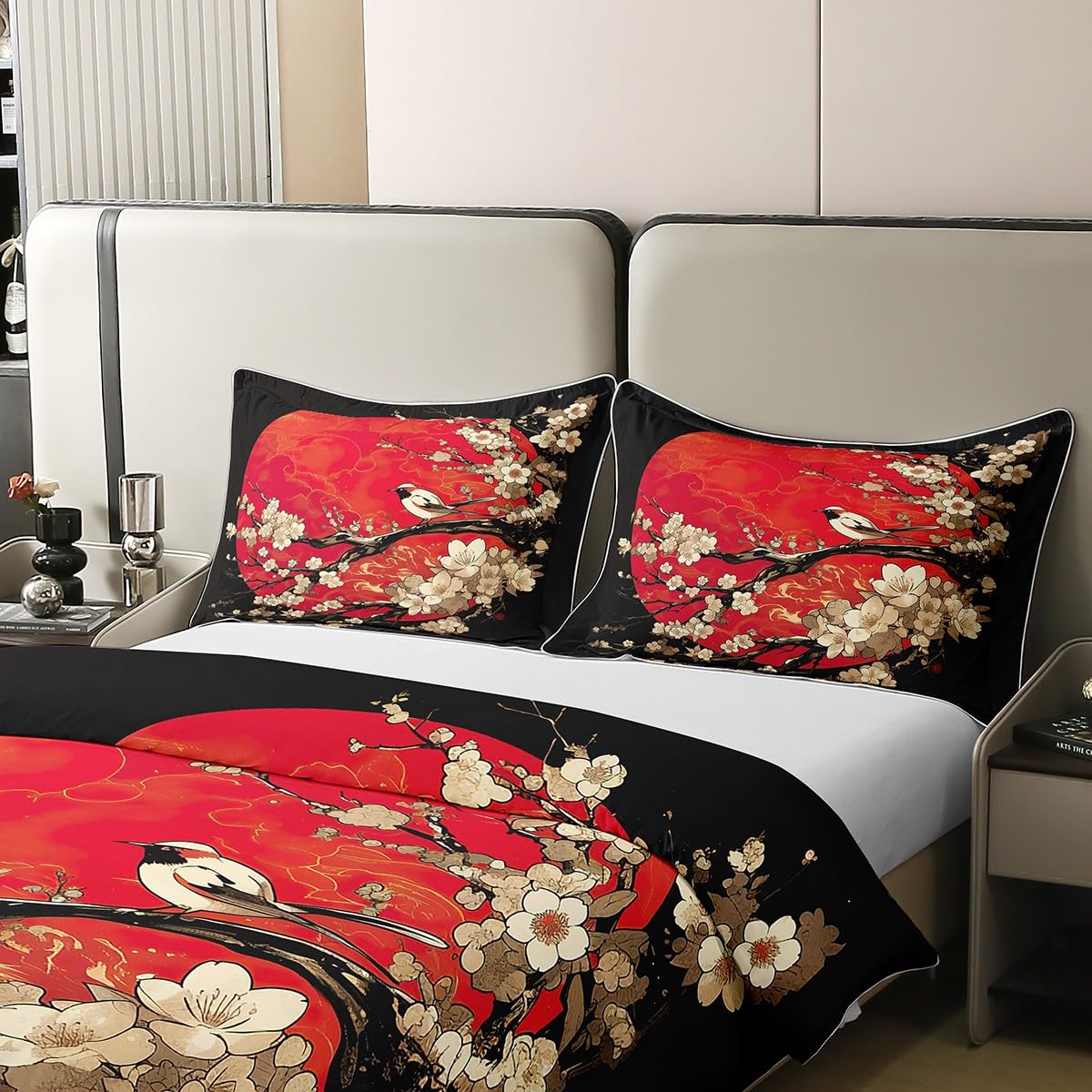 Japanisches Ukiyoe Thema, 100 % Baumwolle, Bettwäsche für Kinder, Erwachsene, Mädchen, Frauen, japanischer Stil, Bettbezug 240 x 260 cm, Kirschblüten, Bettwäsche-Set