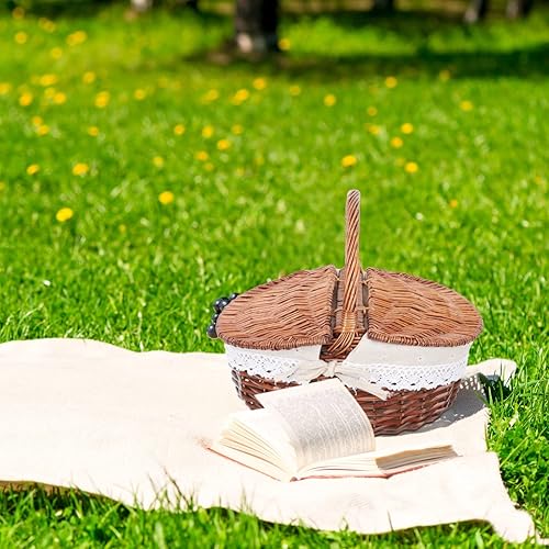 Miniatura 4 de Cestas de mimbre de mimbre para pícnic, cesta de almacenamiento de sauce, cesta de picnic con asa y tapas dobles para picnic, camping, al aire