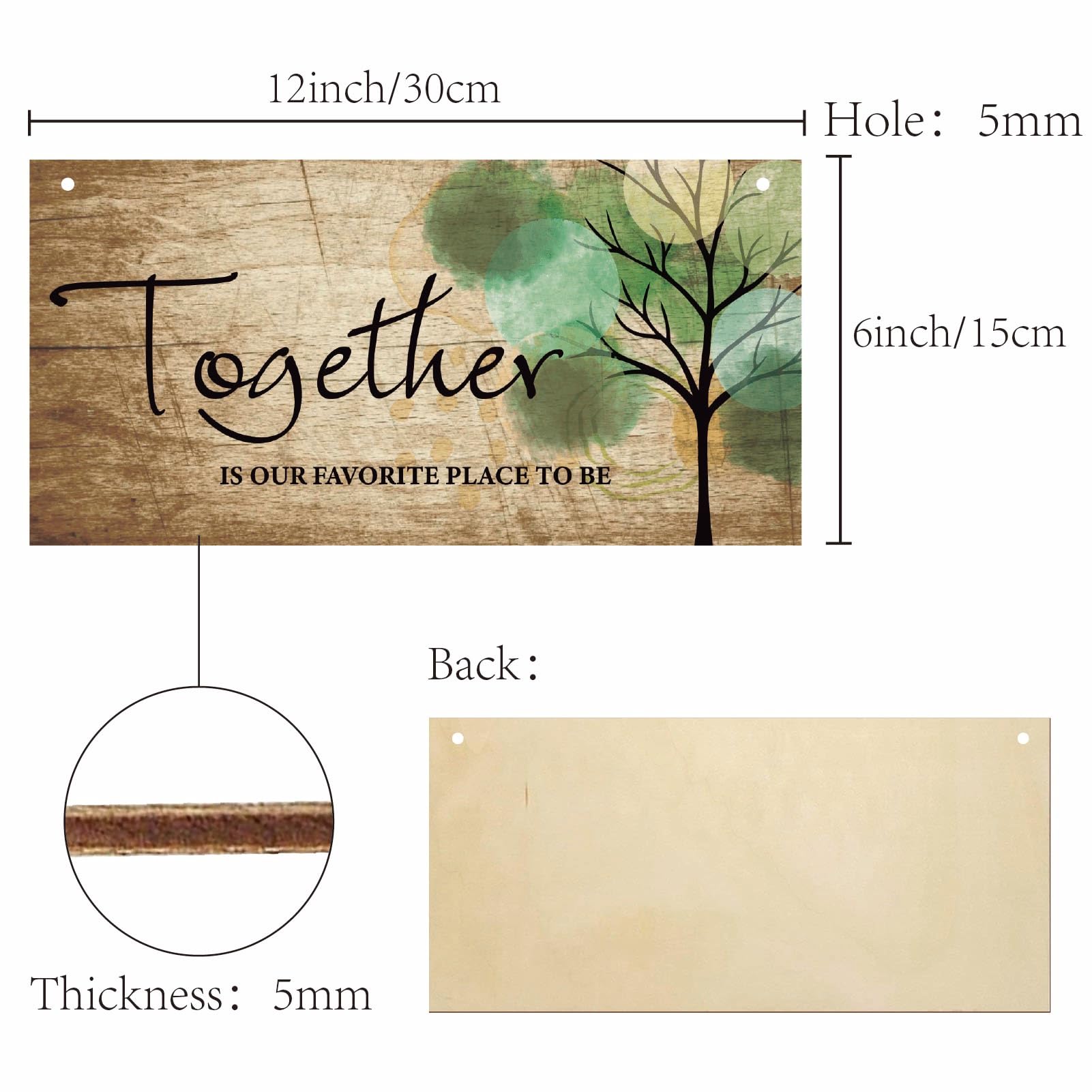 CREATCABIN Wooden Hanging Wall Plaque Home Decoration Together is Our Favorite Place to Be Sign Family Wall Art Decor With Jute Twine for Front Door Home Decor or Housewarming 11.8×5.9in - Image 2