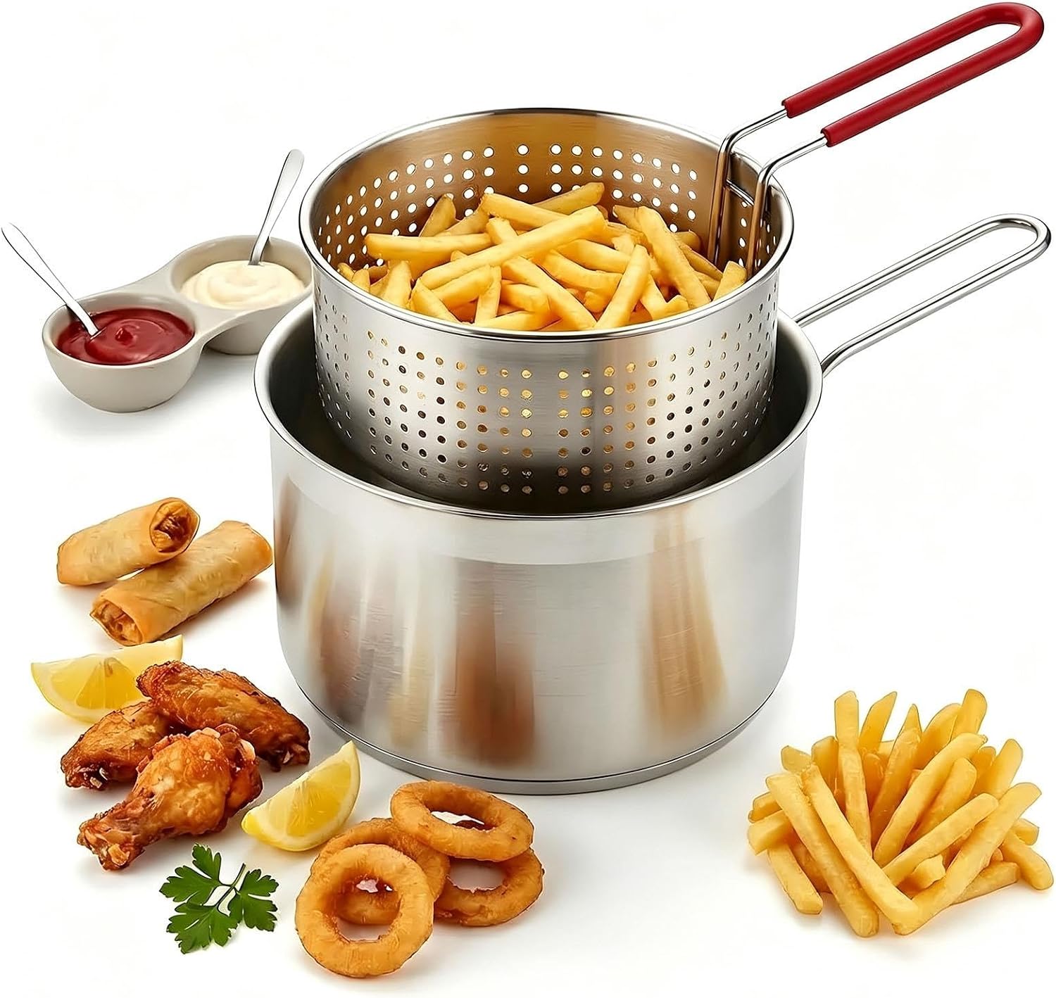 Stainless Steel Deep Fryer Pot with Basket, Small Stovetop Frying Set