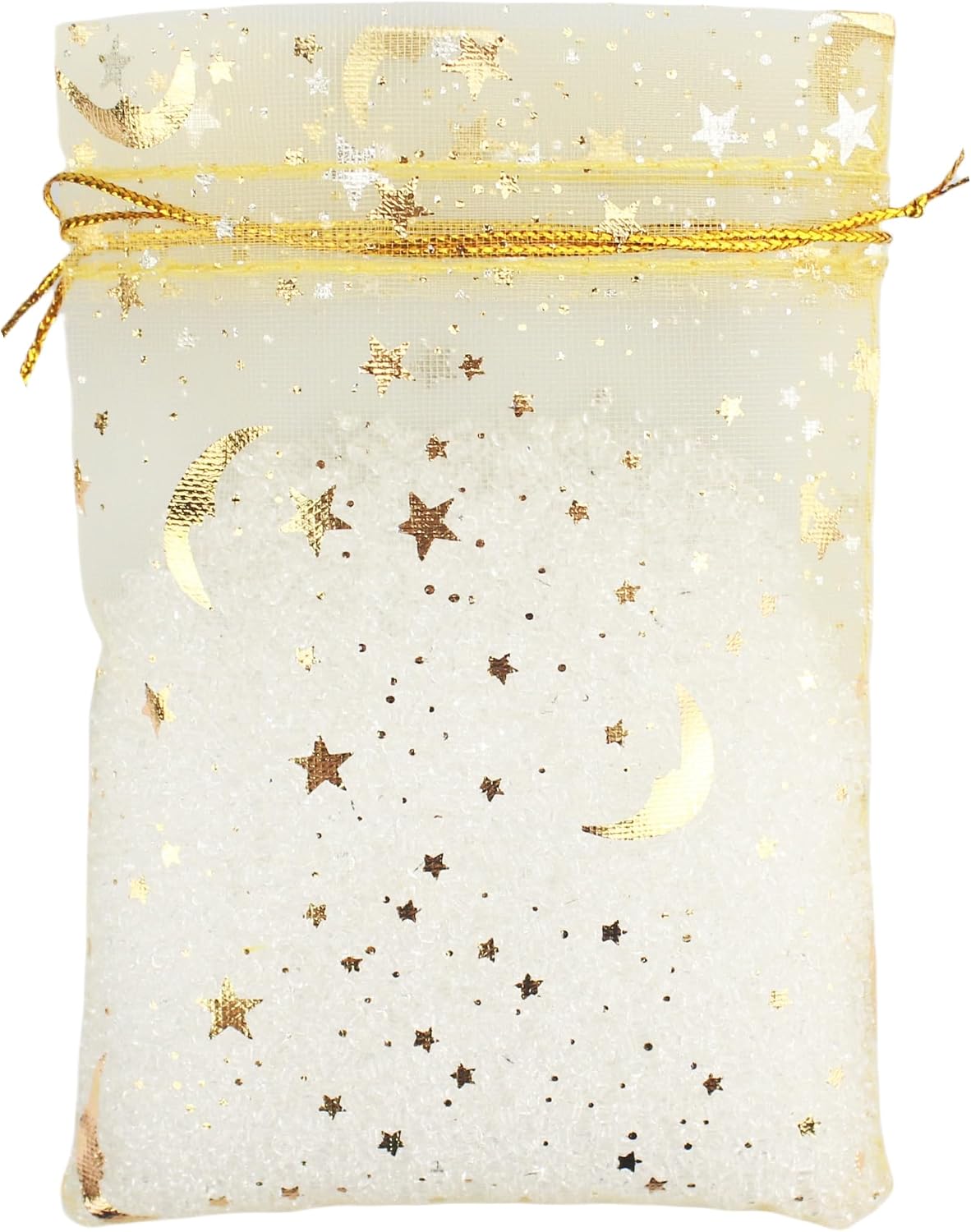 100 Pack 3.5 x 4.7 Inch Moon Star Organza Drawstring Bag B923, Gold