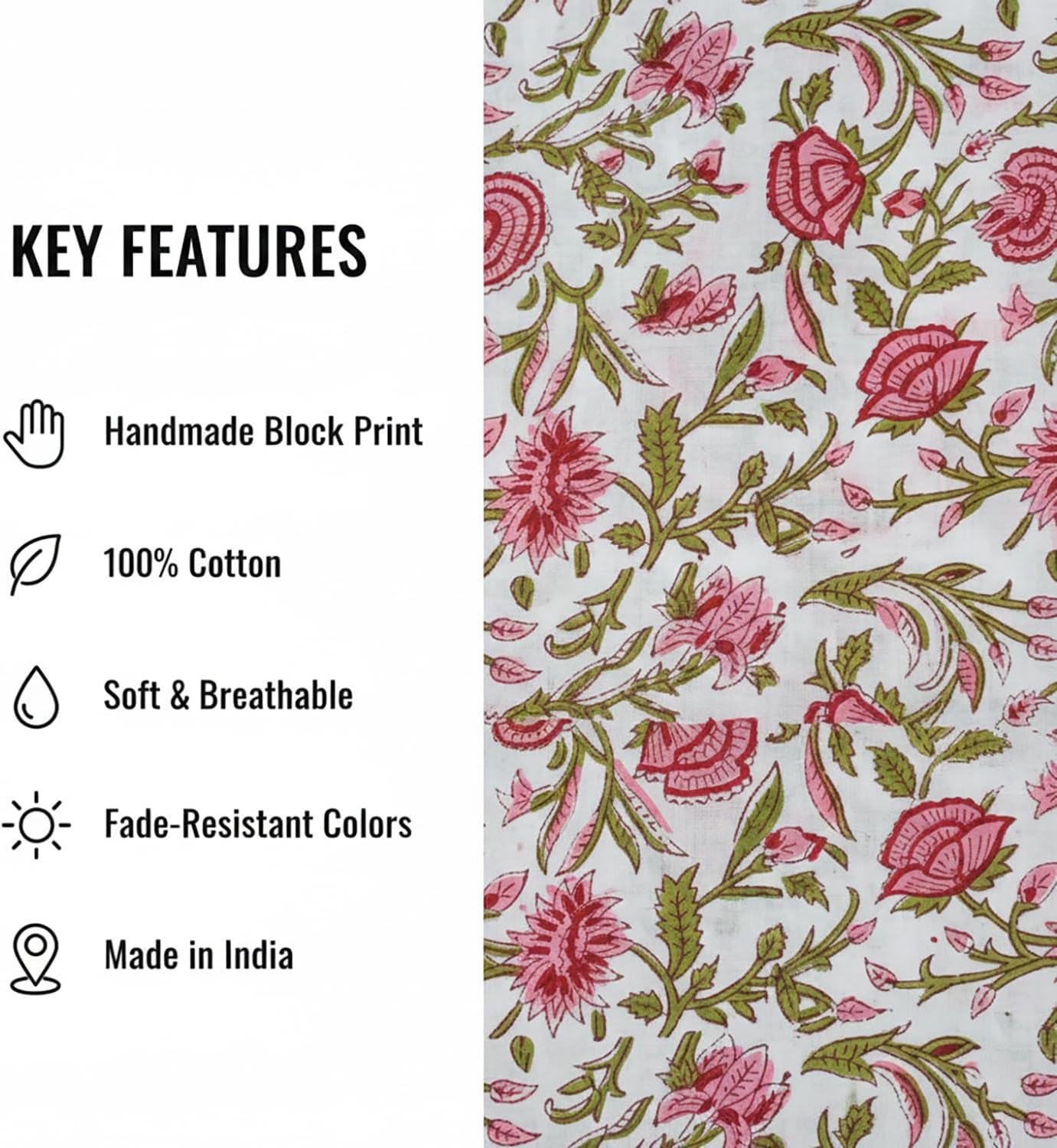 E-Tailor® Hand-Block Printed Pre-Cut Cotton Fabric Ideal for Dressmaking, Sewing, Crafting, Upholstery, Patchwork, Curtains, Quilting Etc. (Pattern-24, 3 Yards)