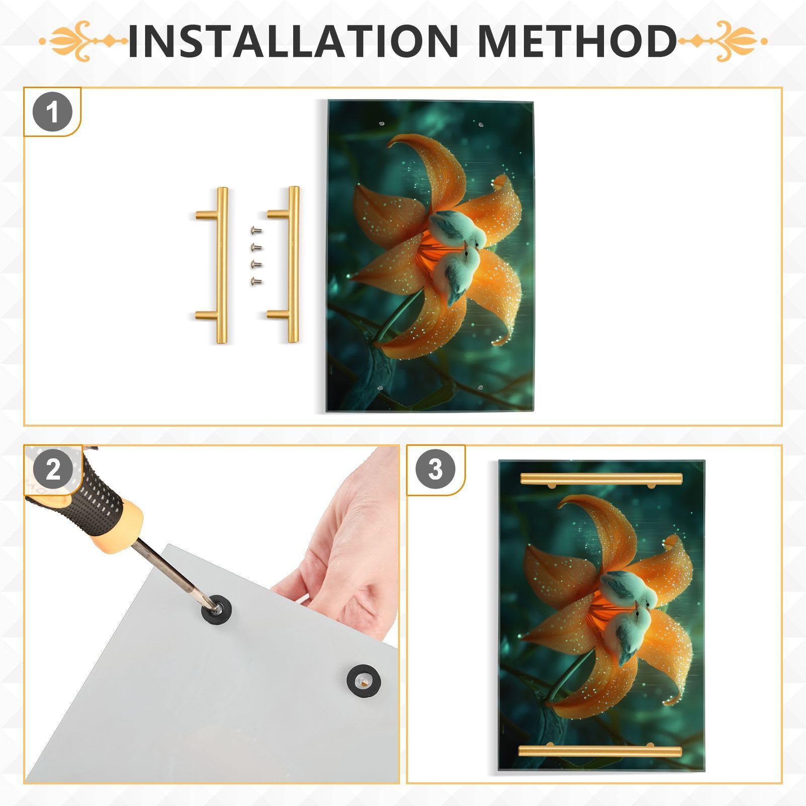 NFMILI Flowers Bird Vanity Tray Rectangle Acrylic Bathroom Tray Serving Trays for Centerpieces Modern Home Decor for Kitchen Bathroom Bedroom Living Room 7.9 × 11.8 in