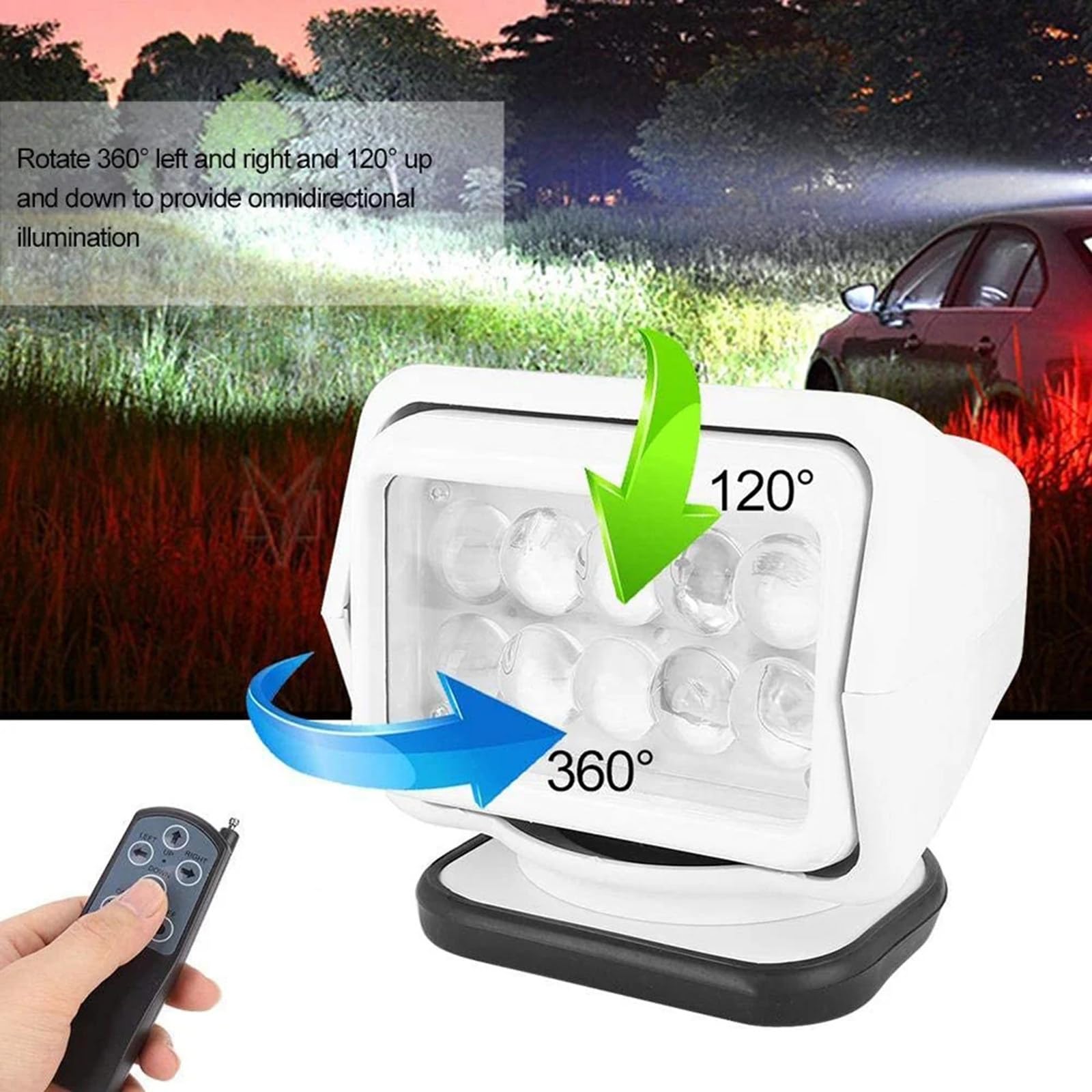 Reflektor LED ze zdalnym sterowaniem o mocy 50 W, zdalny silny reflektor Szperacz Światło zewnętrzne do pojazdów i statków,Black