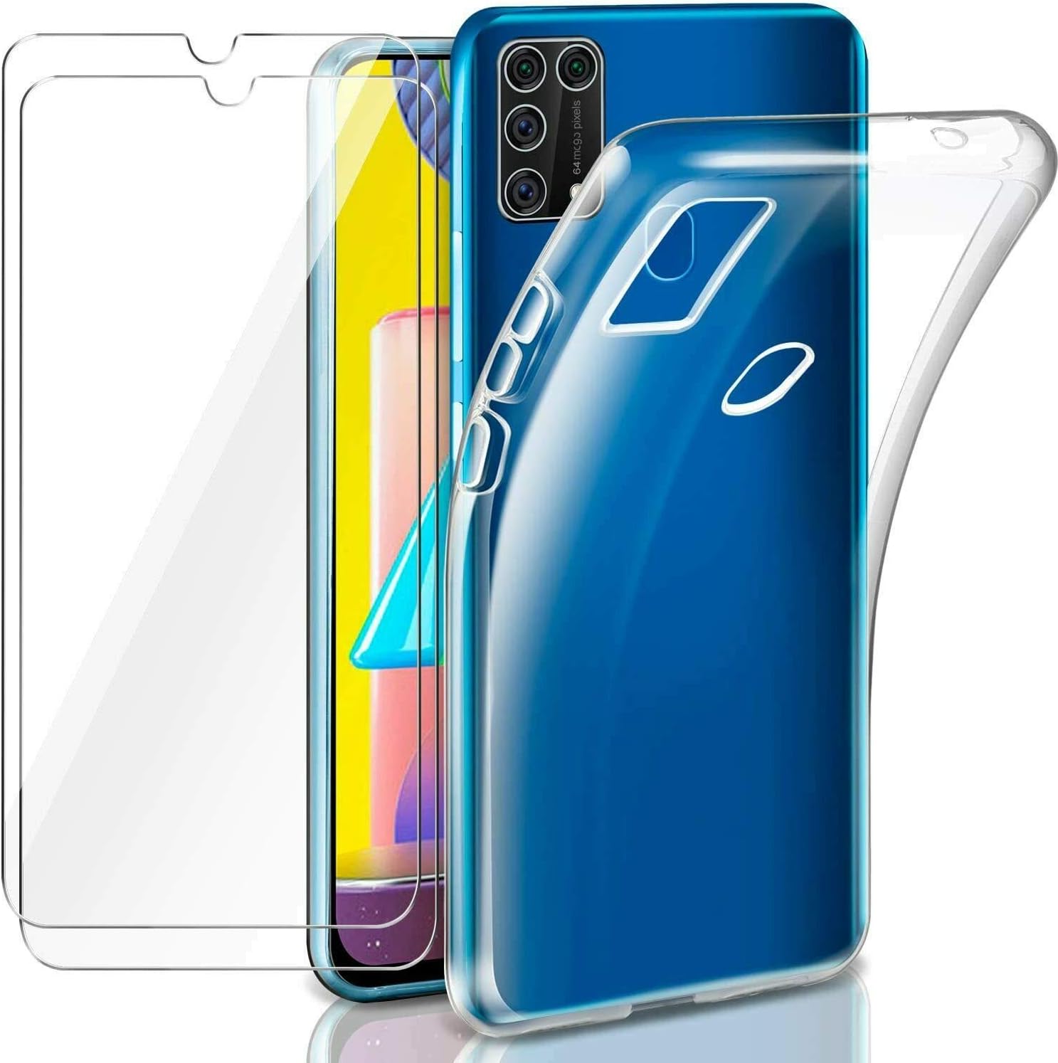 Fits Samsung Galaxy M31 Clear Thin Gel Case Cover + Glass Screen Protector
