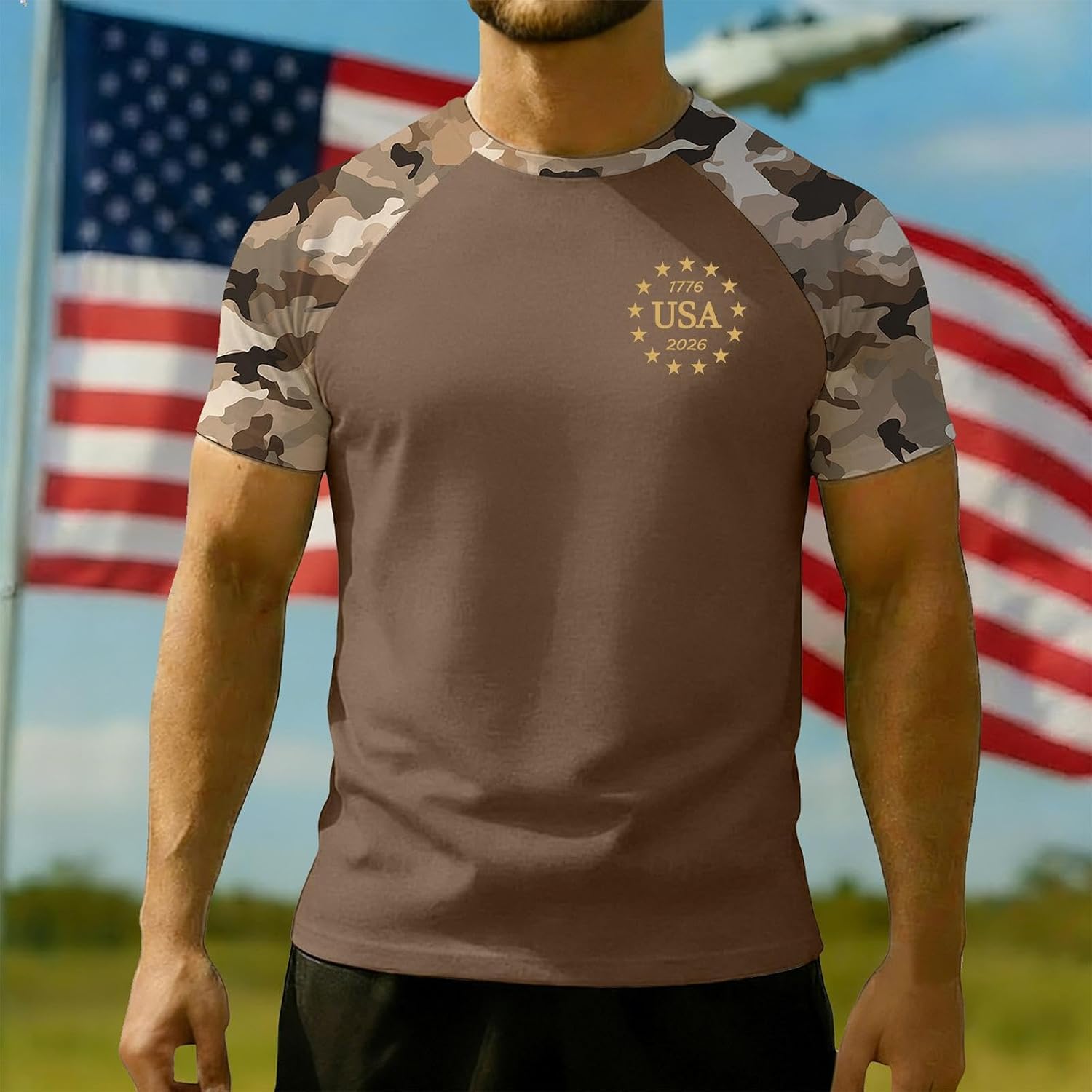 RTRDE Men's USA Anniversary T Shirt Short Sleeve American Flag Print Independence Day Patriotic T-Shirts, S-5XL