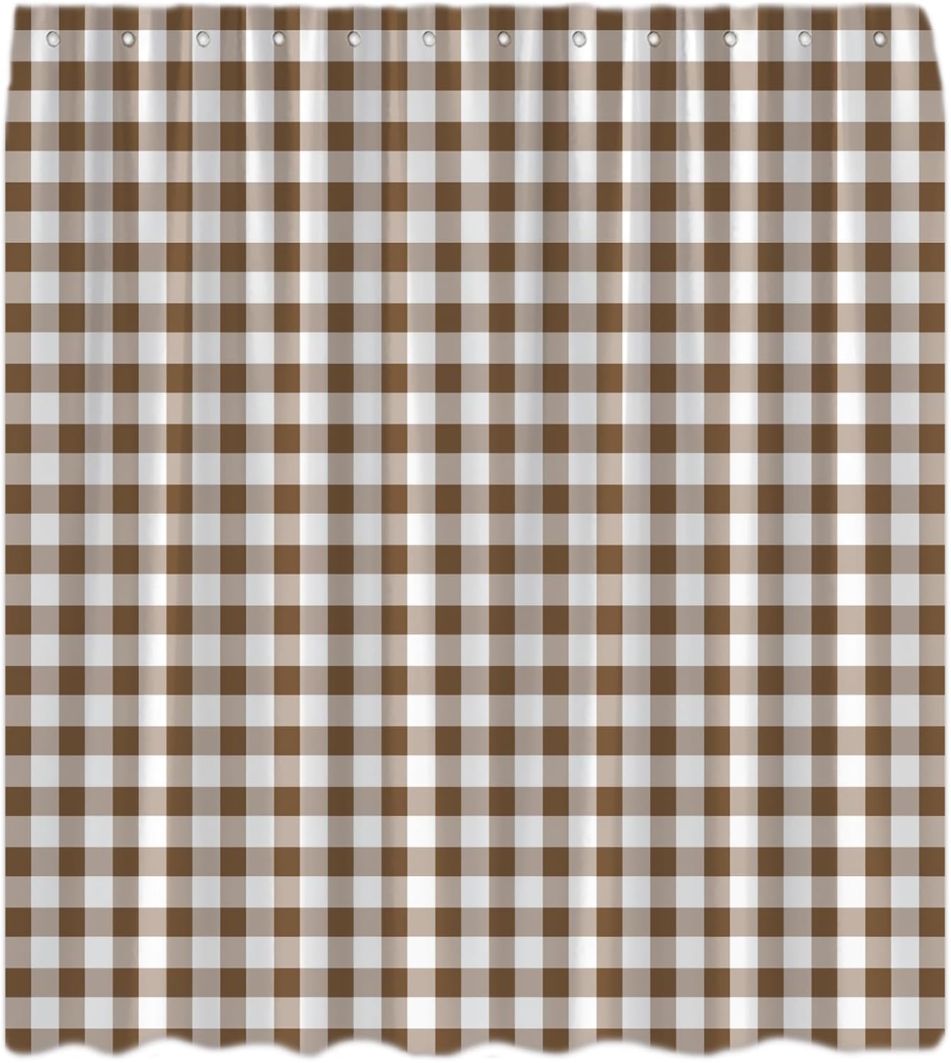 Brown White Shower Curtain Buffalo Check Plaid Classic Gingham Farmhouse Checkered Vintage Grid Minimalist Simple Modern Bath Decor Curtain with Hooks, 70x78 Inch