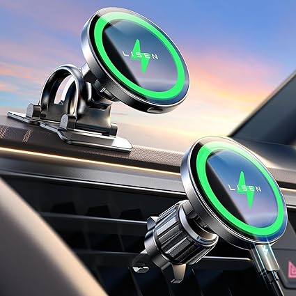 LISEN for 15W MagSafe Car Mount Charger,Magnetic Wireless Car Charger for iPhone 17 Pro Max Accessories,Magnetic Phone Holder for iPhone 17 Air Pro Max Plus 16 15 14 13 12,Samsung S25/24 with MagSafe
