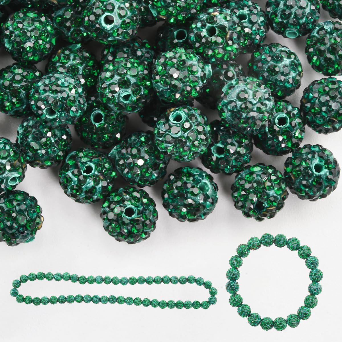 240pcs 10mm Rhinestone Clay Beads for Crafting - Ice Collection Baseball Bling Style, Round Shamballa Disco Ball Design, Fancy Sparkle for DIY Necklace Jewelry Making Christmas Decor (15 Colors)