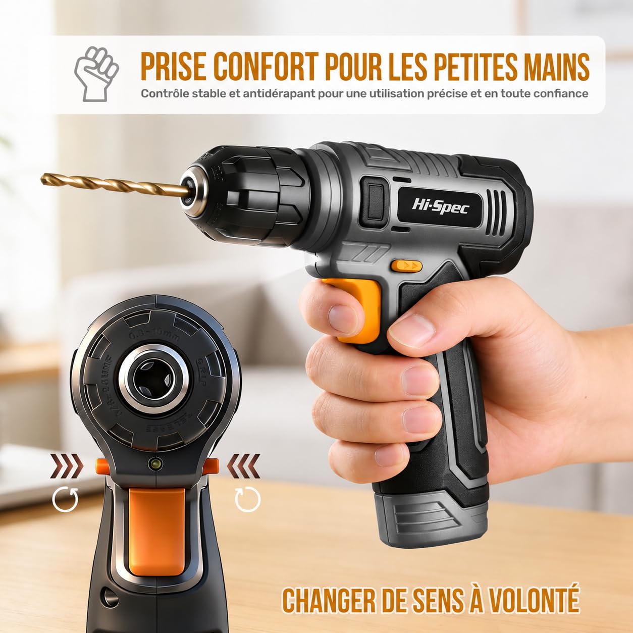 Hi-Spec Perceuse-Visseuse Sans Fil 8V avec Kit 75 pcs, Recharge USB, Batterie 1500mAh, Couple 10Nm, Vitesse 800 tr/min, LED, Légère pour Bricolage Maison, Gris
