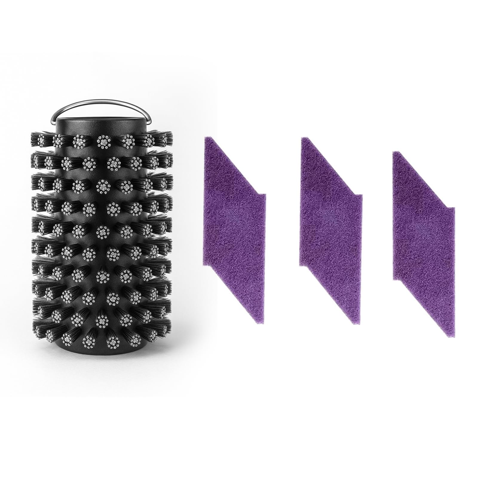 YKYI Replaceable Barbecue Brush Head, showing the stainless steel brush head and frosted brush cloths.