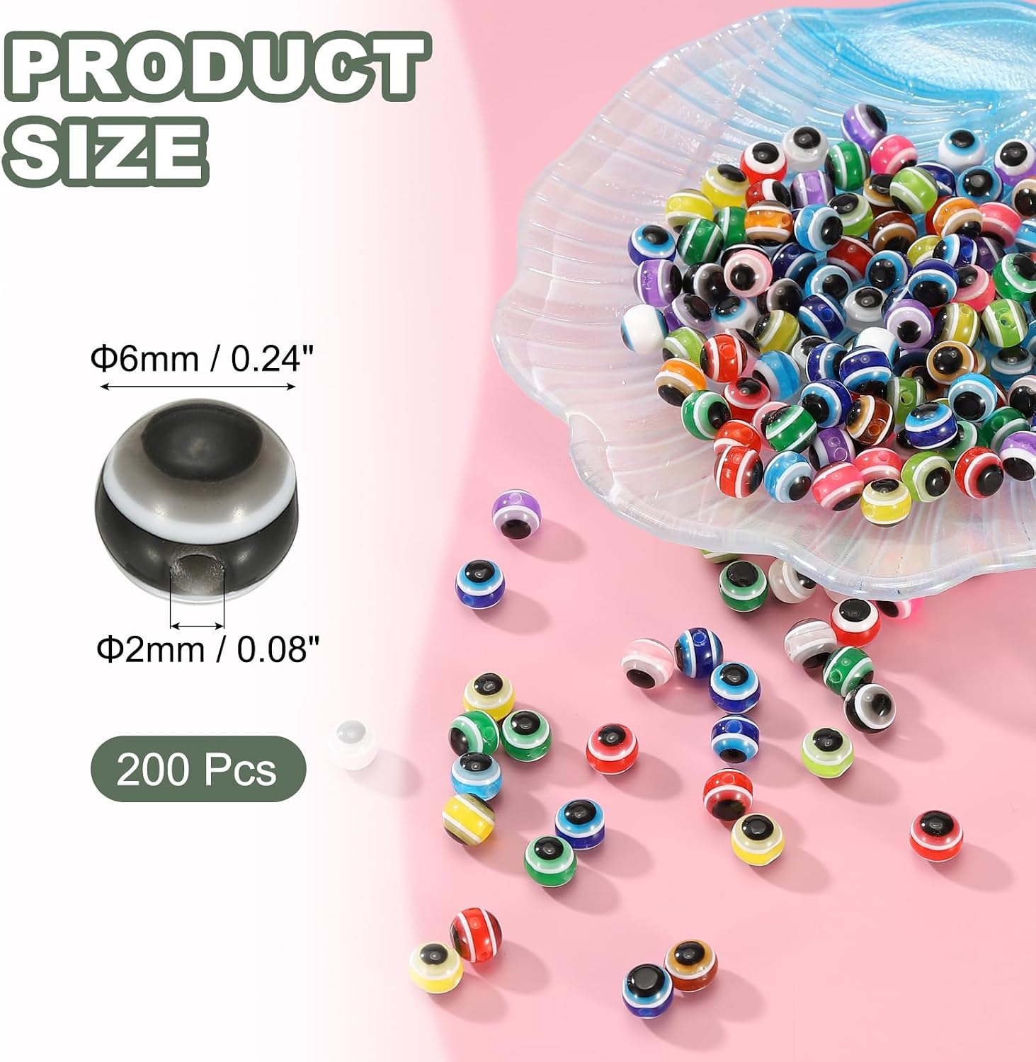 YOKIVE 200 Pcs 6mm Evil Eye Beads, Resin Turkish Evil Eye Charm Handmade Round Beads Loose Spacer Beads Great for DIY Art Craft Bracelet Necklace Earrings Making (Black)