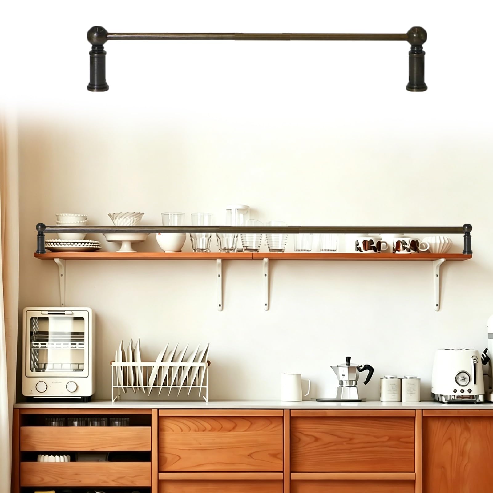 Antique Brass Gallery Rails for Shelves, Aged Gold Shelf Guard Railing with Stanchion Supports, Decorative Tipping Rails for Toilet/Bookshelves Edge(A,45inch/114.3cm)