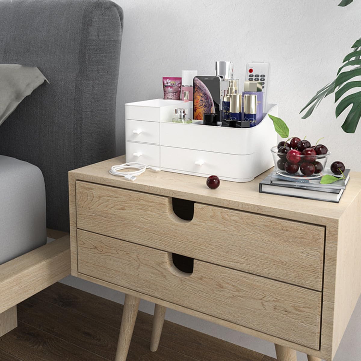 Gatuida Organizzatore per Trucco da Tavolo in Plastica Pp con Cassetti e Scomparti Multipli, Scatola Porta Cosmetici e Rossetti per Uso Domestico Bianco