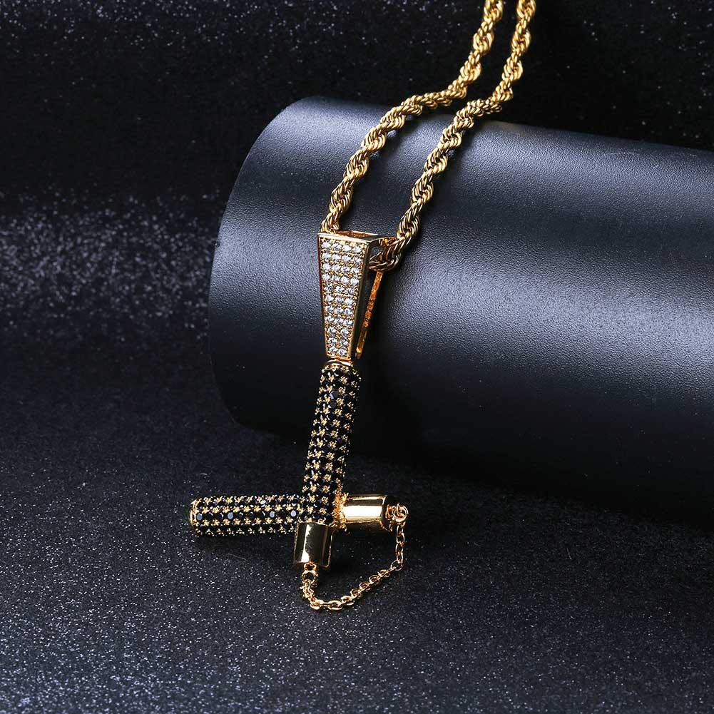 Naszyjnik z osobowością, hiphopowy nunchaku w kształcie miedzi z cyrkoniami i dodatkami