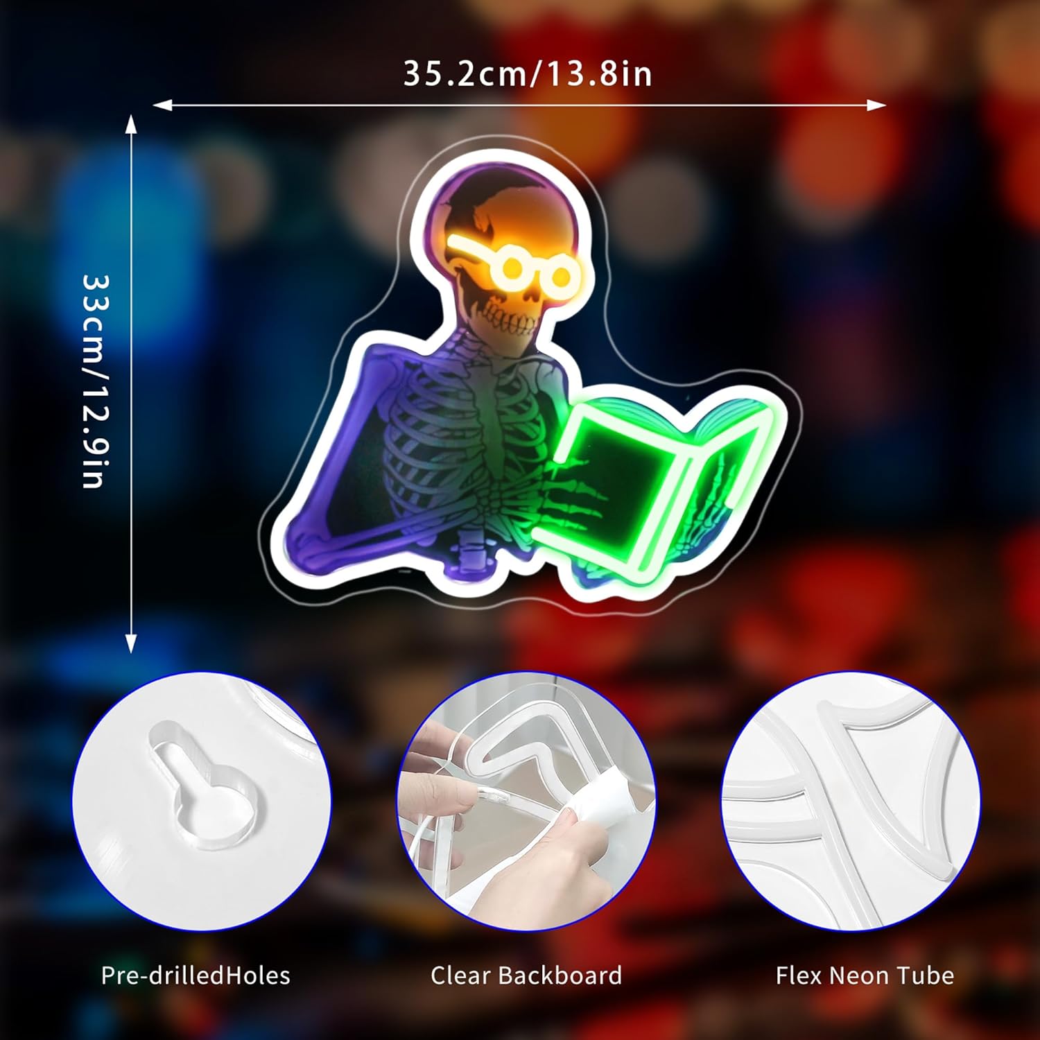 Neon Sign, Skull Neon Signs for Wall Decor - Funny LED Light for Man Cave, Gaming Room, Study Room - USB Powered Light Up Sign Halloween Christmas Party Decoration - Image 3