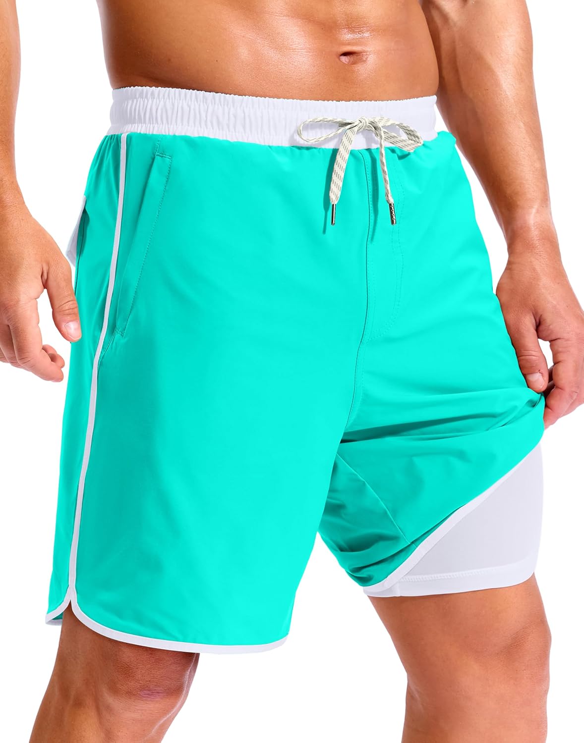 G Gradual Mens 7" Swim Trunks with Compression Liner 4 Pockets Quick Dry Swimsuit Bathing Suit Board Shorts for Men