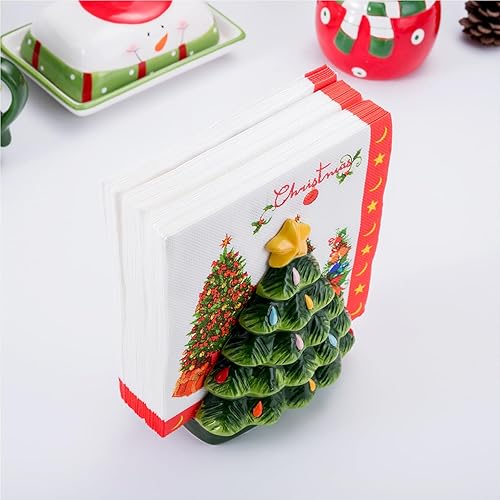 Miniatura 8 de HPYNPES Servilletero de árbol de Navidad - Diseño de cerámica pintado a mano