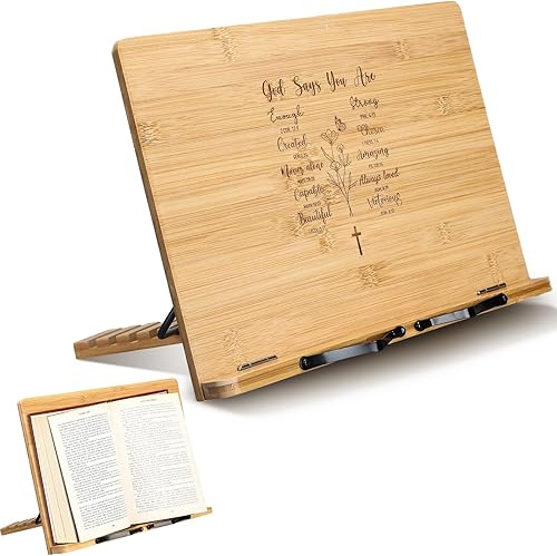 Geelin Regalo cristiano para mujer, soporte grande para la Biblia para exhibir en casa, soporte ajustable de bambú para la Biblia, bandeja de