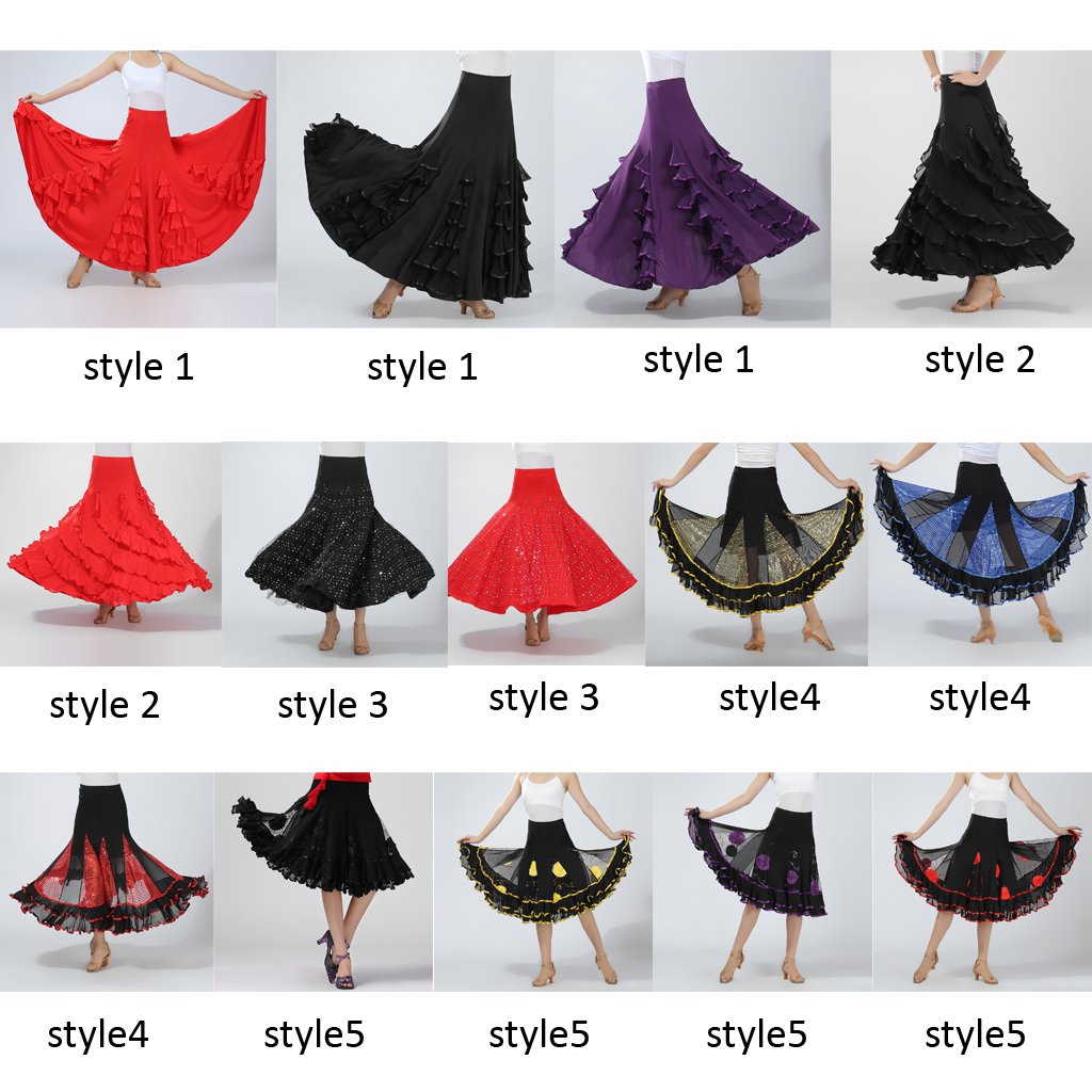 Latin Tanzkleid mit Langem Rock Flamenco Kleid Rock Und Square Dance Rock Aus Elastischer Polyesterfaser für Geschenk Heimdekoration Tanzkurs