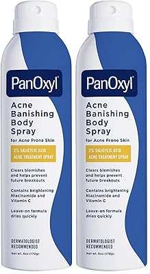 PanOxyl Acne Banishing Body Spray with 2% Salicylic Acid, Pimple Treatment to Clear Stubborn Breakouts, 360-Degree Spray Nozzle, Skin-Brightening Niacinamide, Vitamin C, Witch Hazel, Aloe, 6 Oz