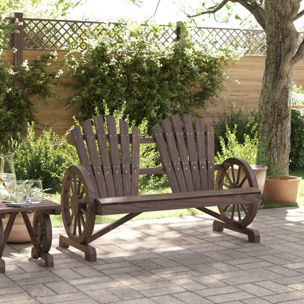 Brown 2-Seat Fir Wood Adirondack Loveseat Bench 25 x 46.9 x 34.3 in Rustic Outdoor Couch for Patio Garden Balcony