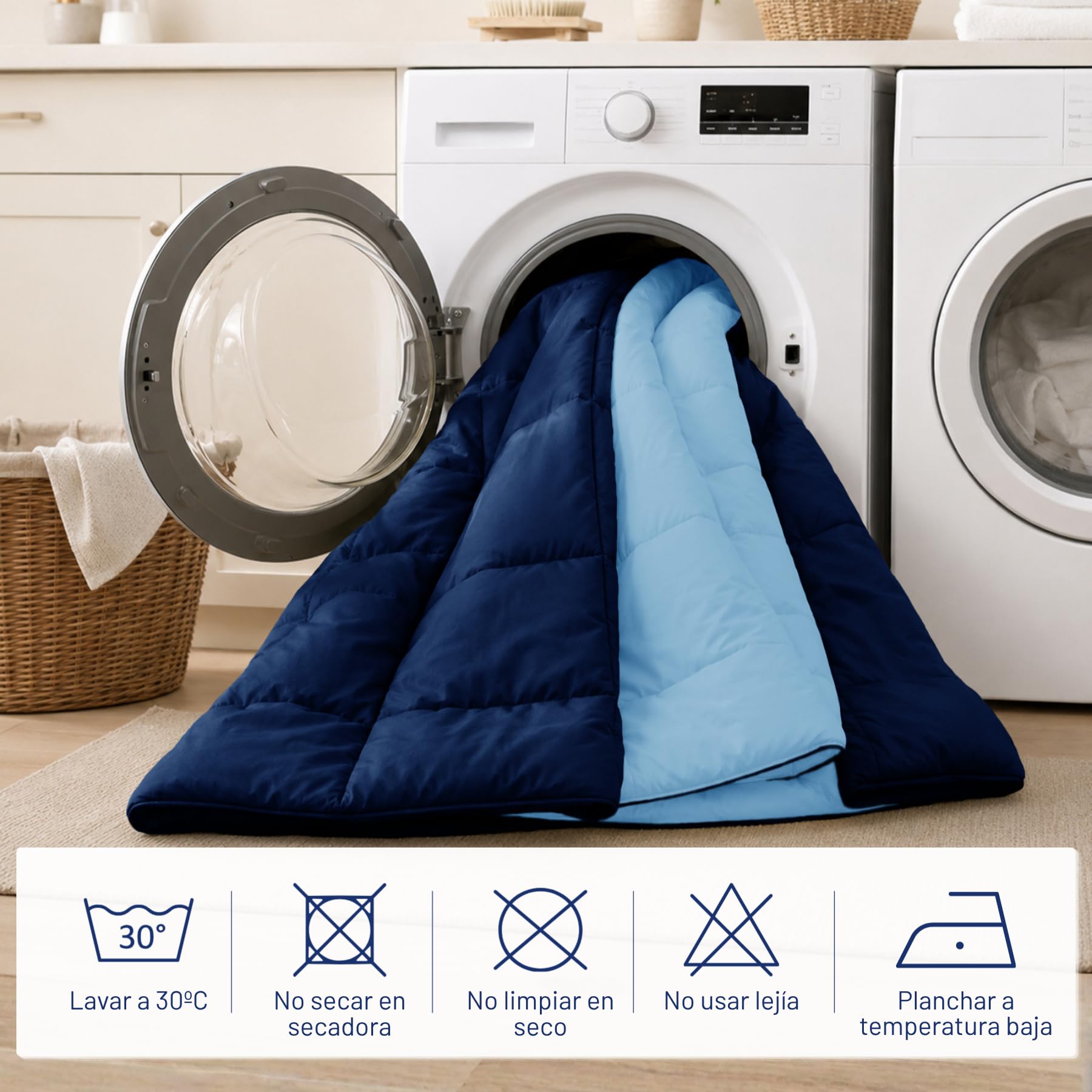 DALINA Edredón de Fibra para Cama 135, 220 x 220 cm, 300gr/M², Azul | Relleno Nórdico 100% Poliester, Doble Cara Comfortable, Suave, Transpirable, Grueso