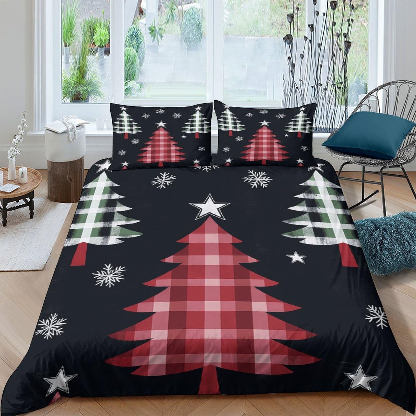Ctjqhvkz Style-10 3D Printed Red Plaid Christmas Tree Fitted Sheet Microfiber Soft Snowflake Mattress Cover For Bedroom Guest Room Decor Single（135X200cm）