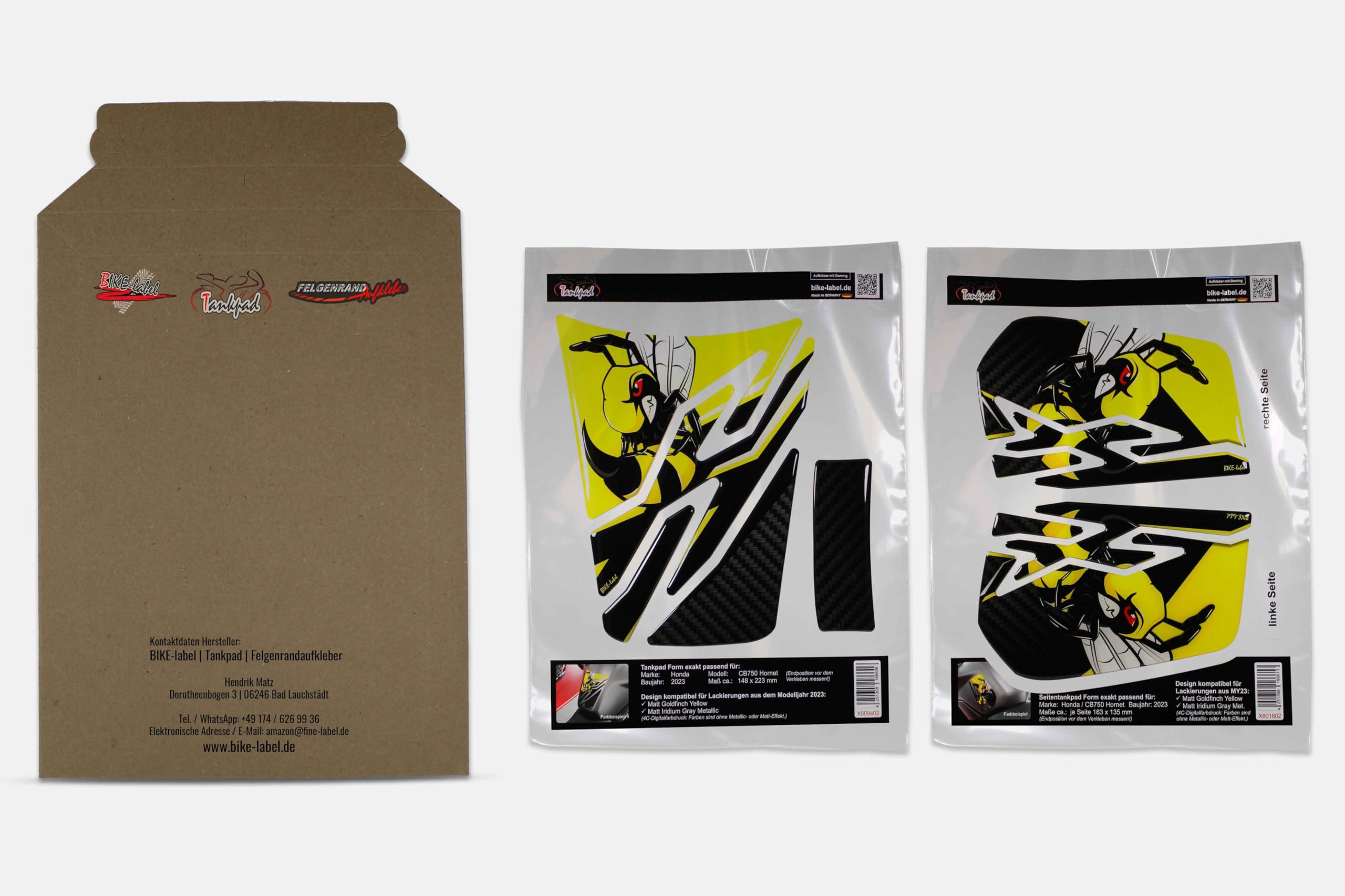 Tankpad Seitentankpad kompatibel mit Honda CB750 Hornet Gelb Hornisse X850077